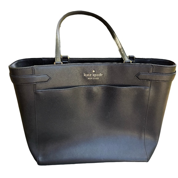 Kate Spade Black Saffiano Leather Tote– Laptop Bag with Zipper, Fits 13” MacBook - Picture 1 of 13